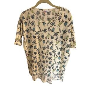 LuLaRoe Irma Womens CACTUS SUCCULENT High Low Tunic Top Shirt Size XXS
